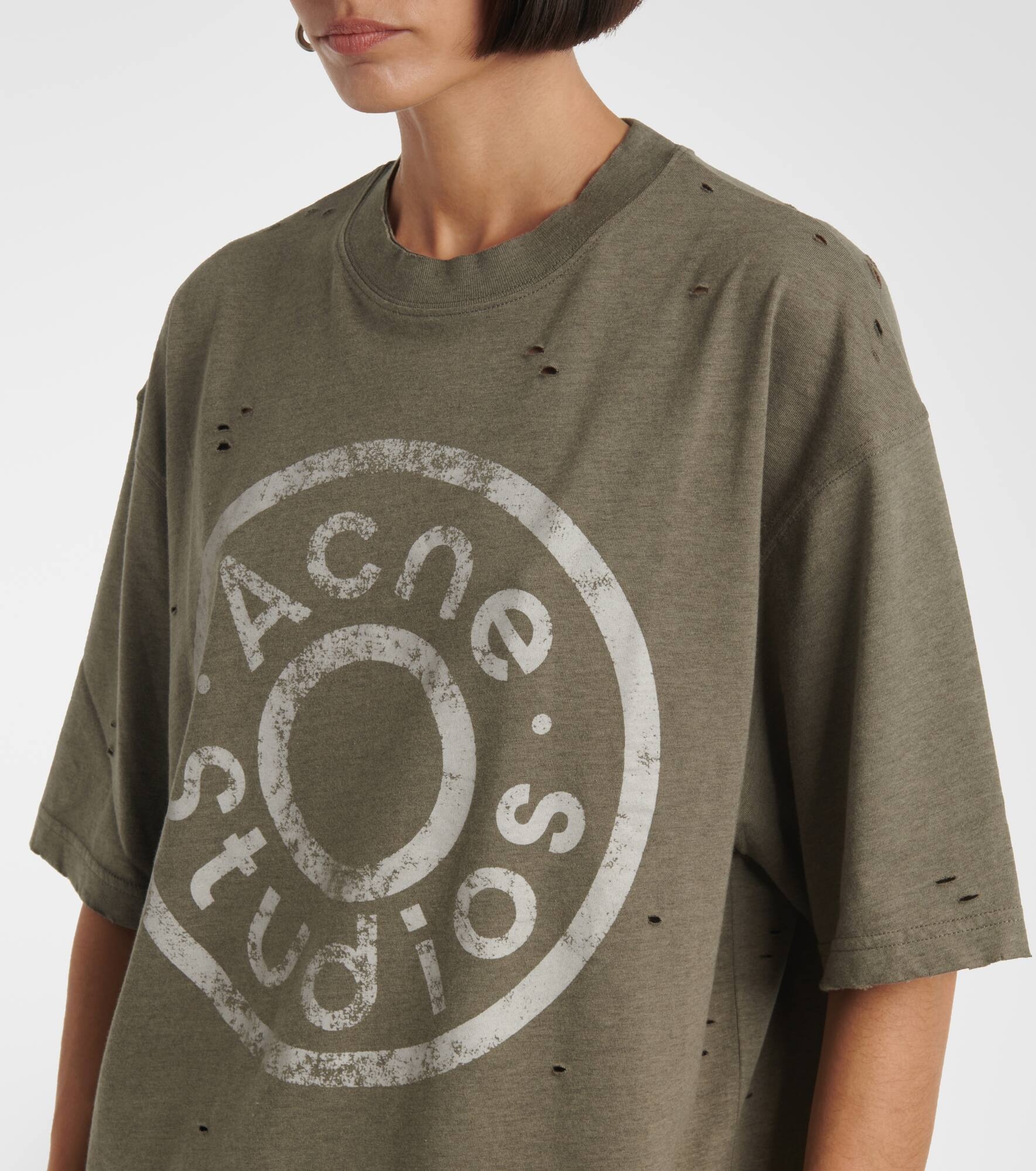 Distressed logo cotton-blend T-shirt - 4