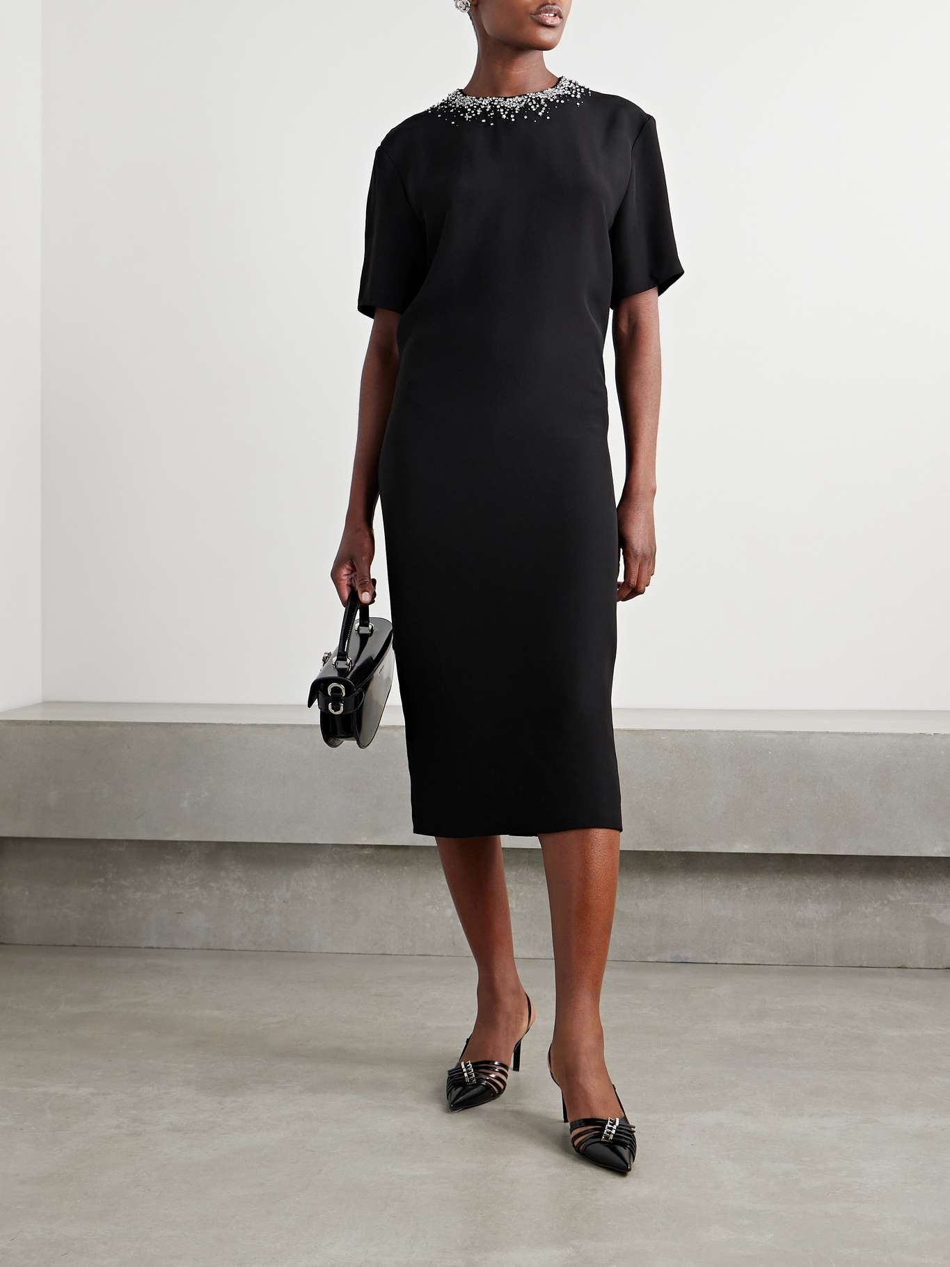 Crystal-embellished crepe midi dress Black - 2