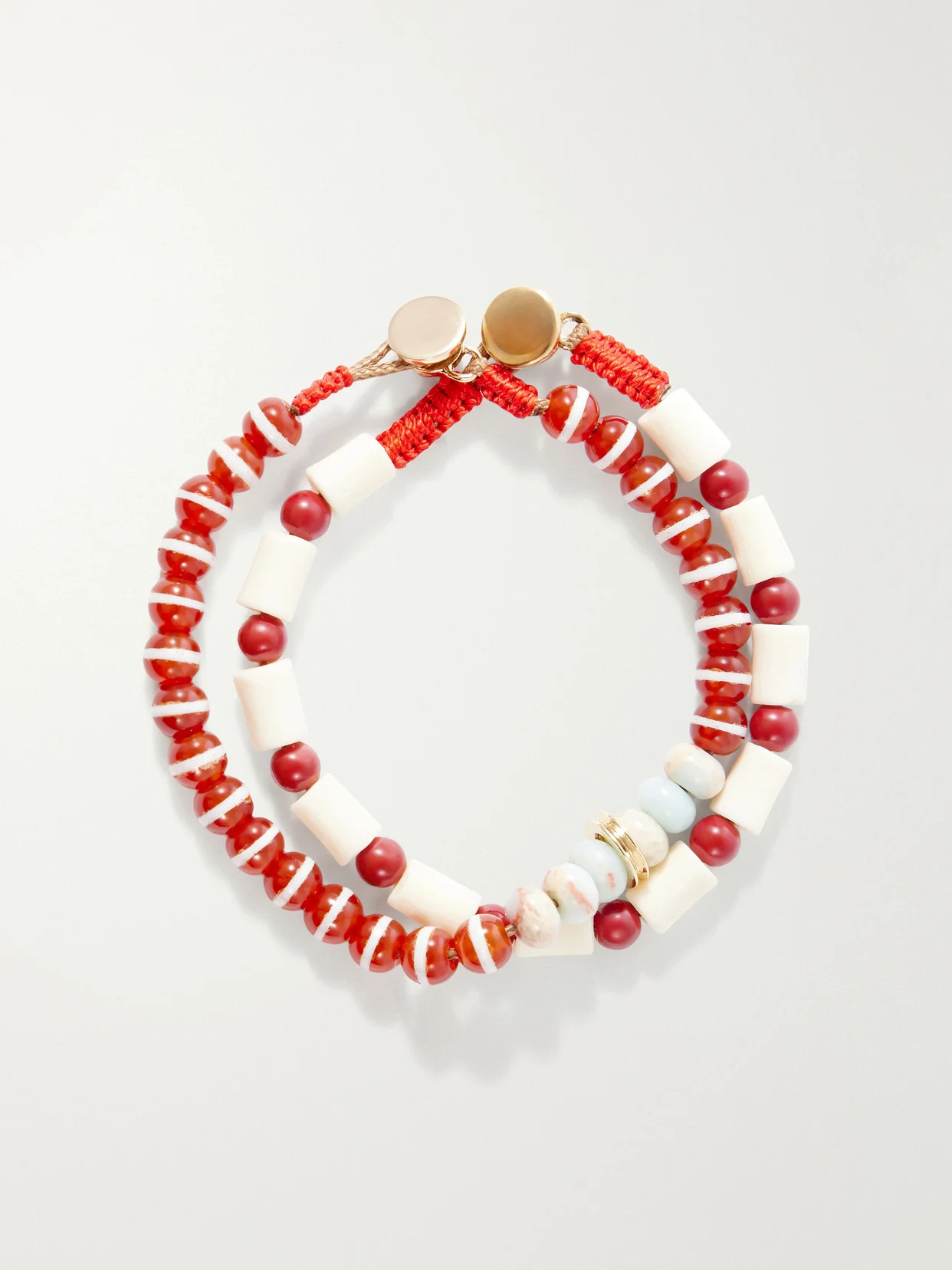 Set Of Two Paprika Agate Beaded Bracelets - 1