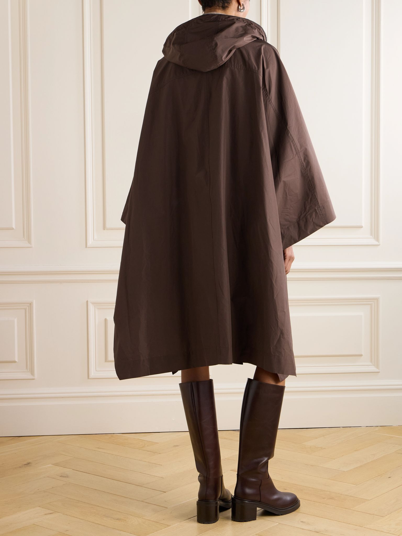 Bead-embellished hooded shell coat Brown - 4