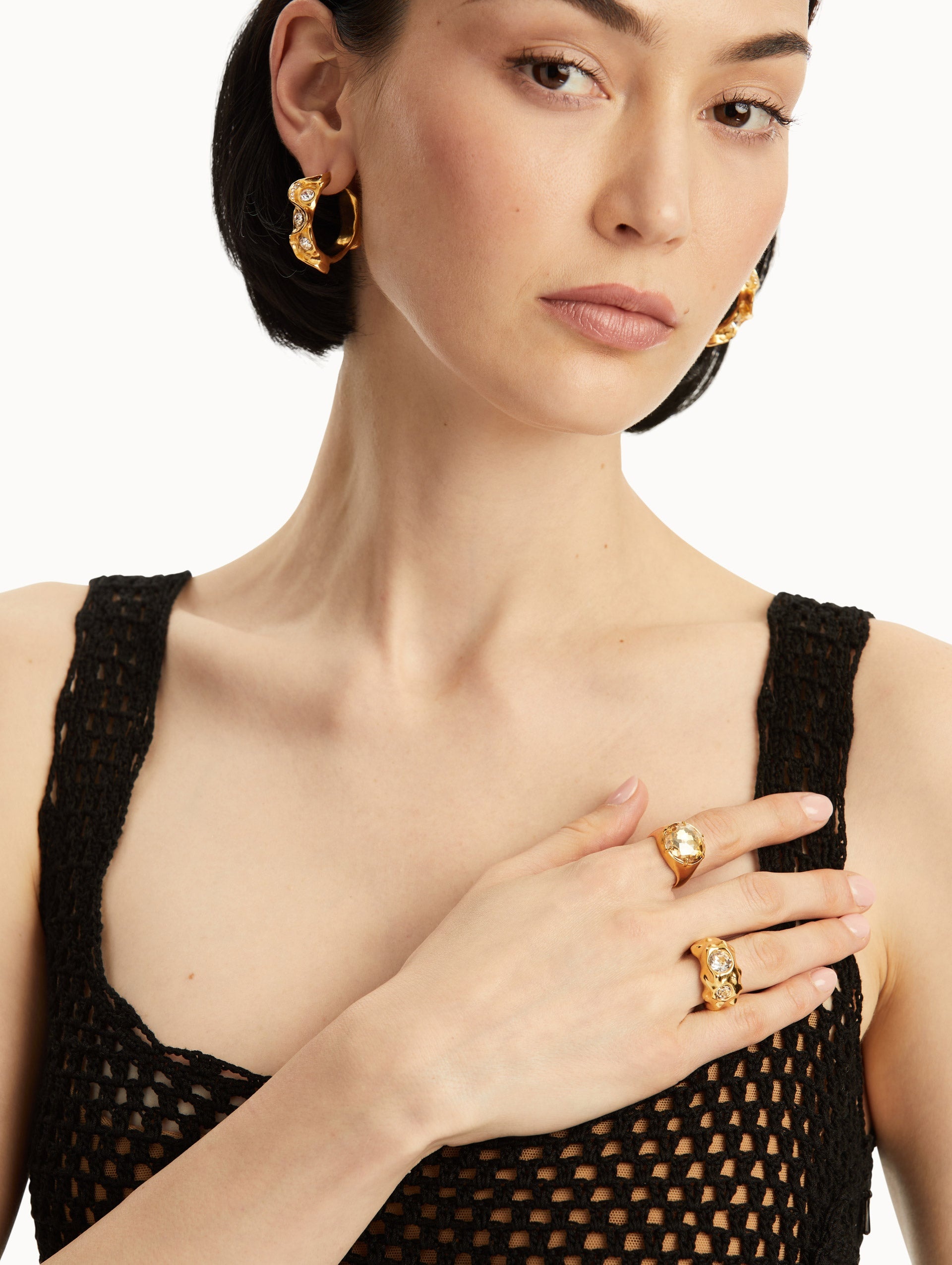 TEXTURED METAL CRYSTAL RING - 3