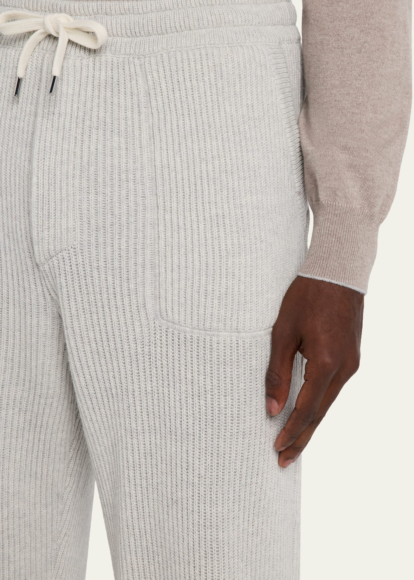 Men's Cashmere Rib Drawstring Pants - 5