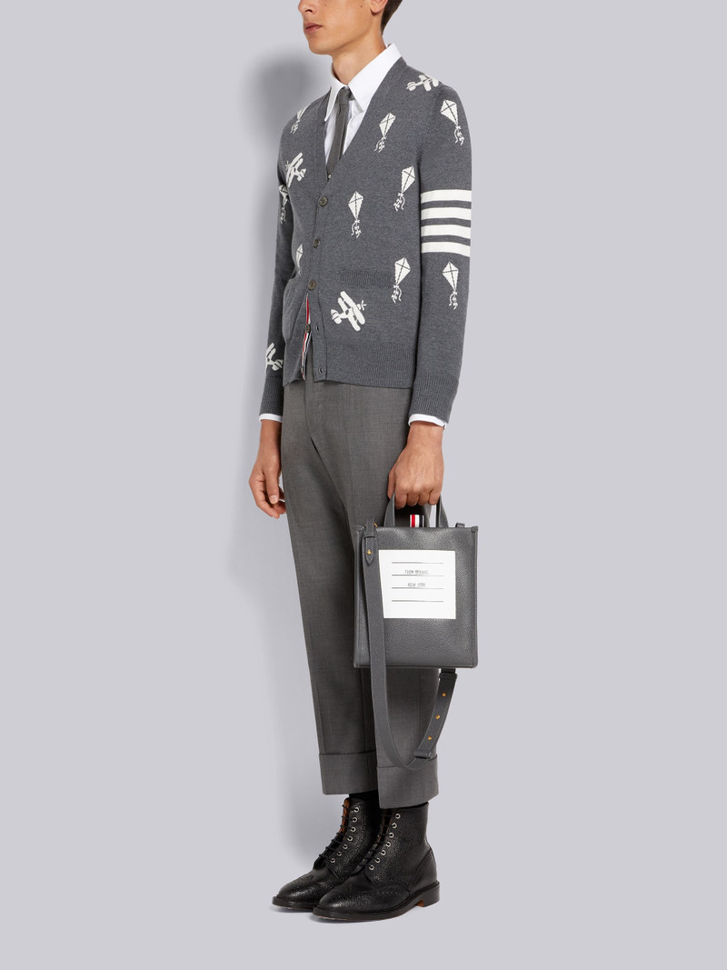 Dark Grey Pebble Grain Leather Paper Label Small Squared Tote 6