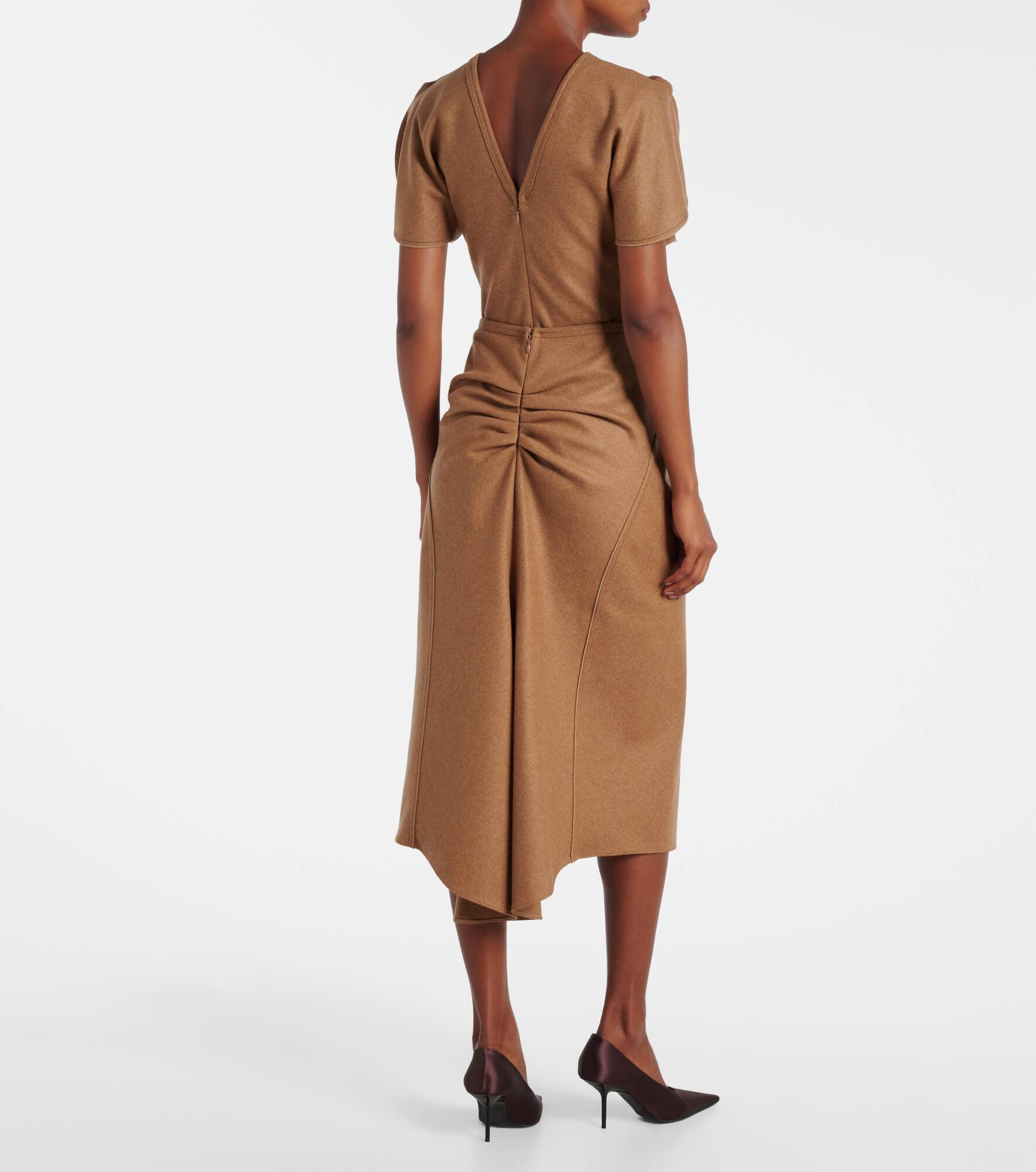Gathered wool and cashmere midi skirt - 3