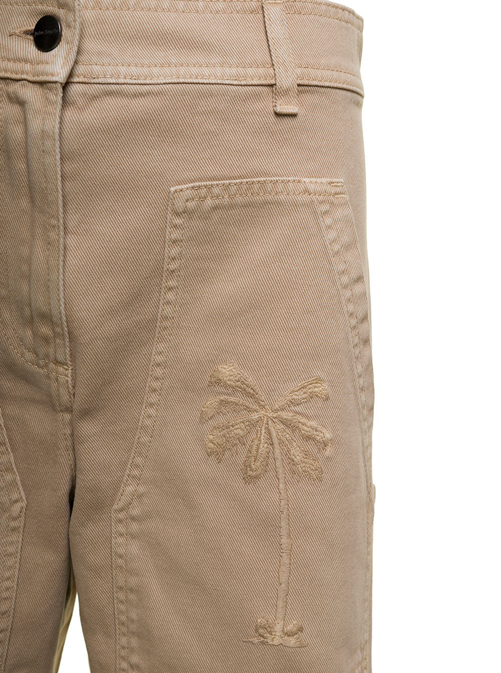 Palm Angels Women Beige 'Cargo' Pants With Embroidered Palm In Cotton Denim Woman - 3