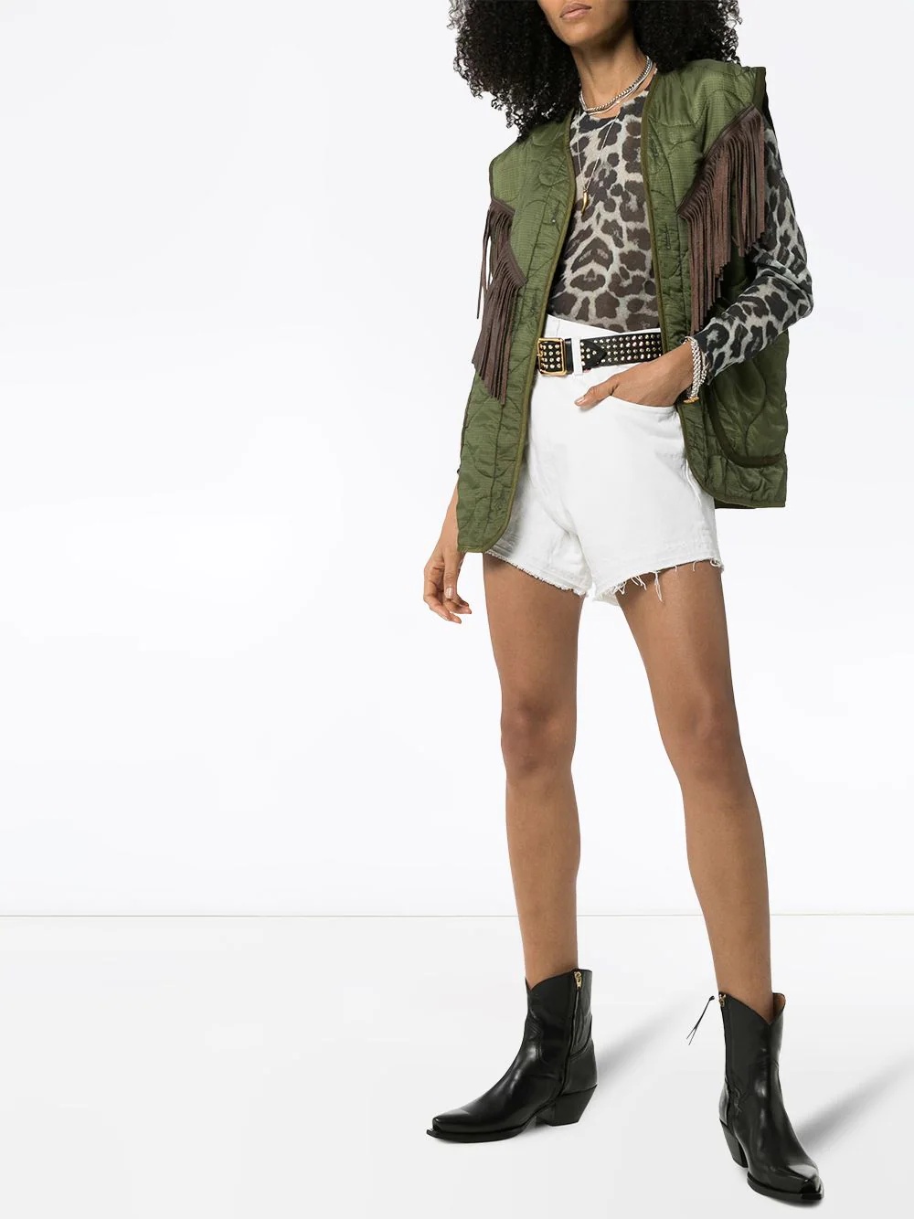 crossover waist denim shorts - 2