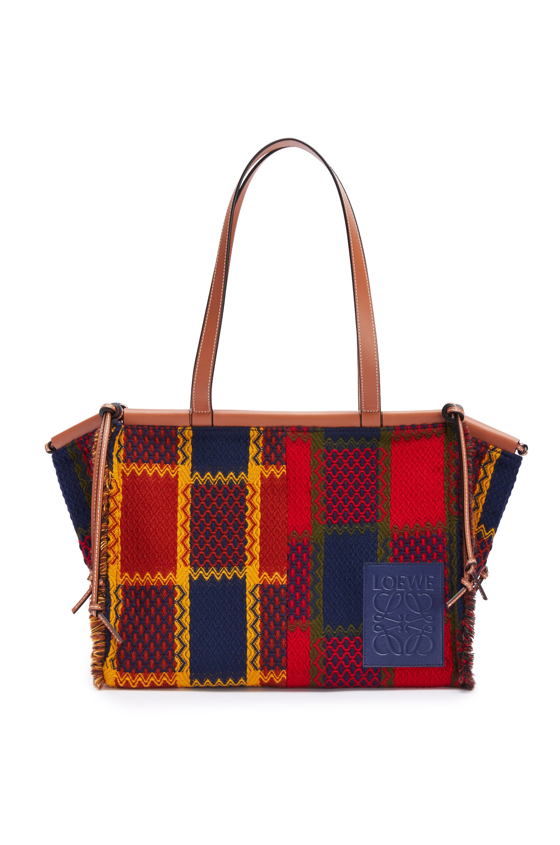 Cushion tote bag in tartan and calfskin - 1