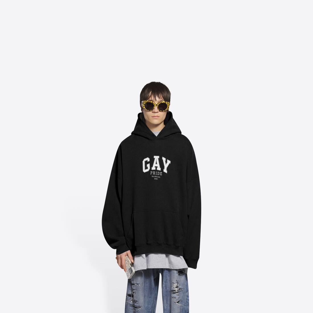 Men's Pride Boxy Hoodie in Black - 3