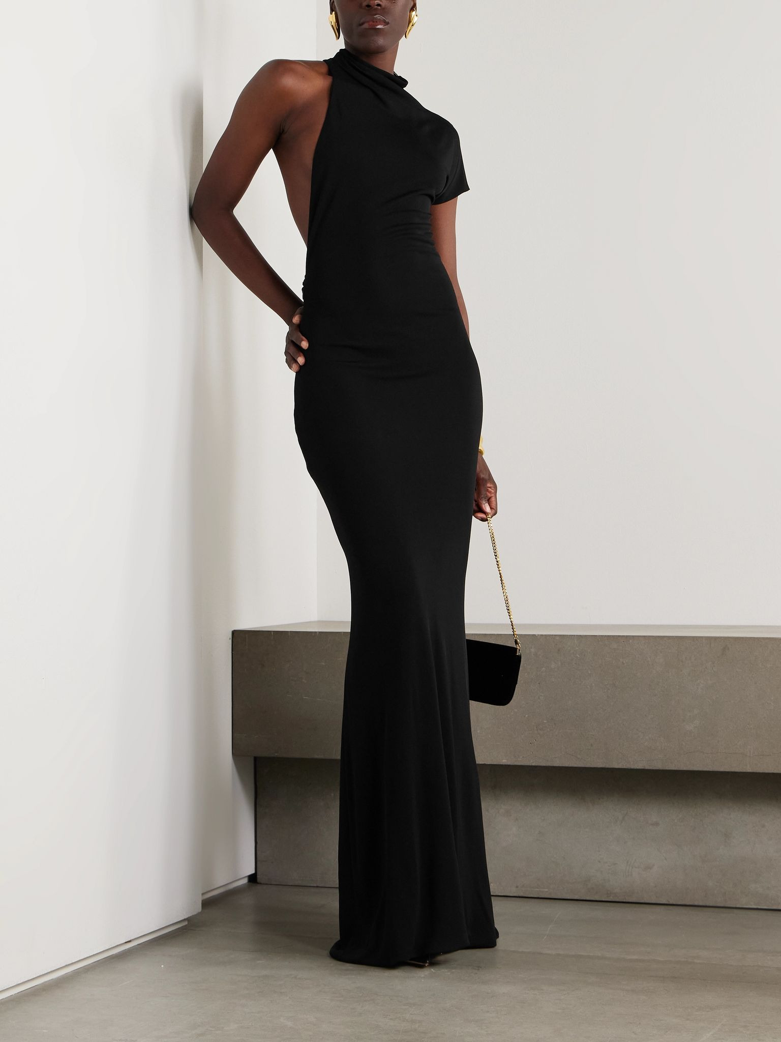 One-sleeve jersey gown Black - 2