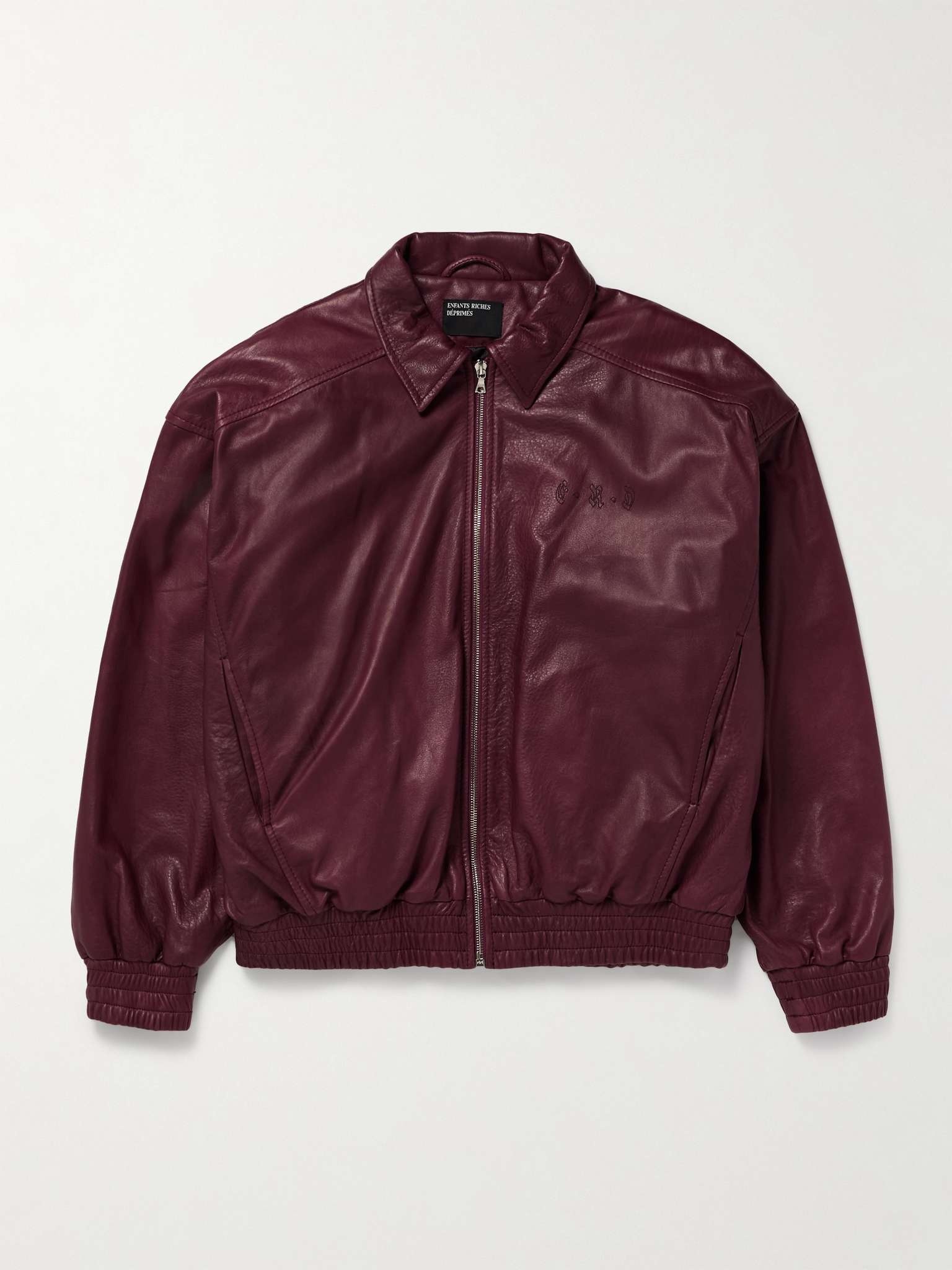 Logo-Embroidered Full-Grain Leather Jacket - 1