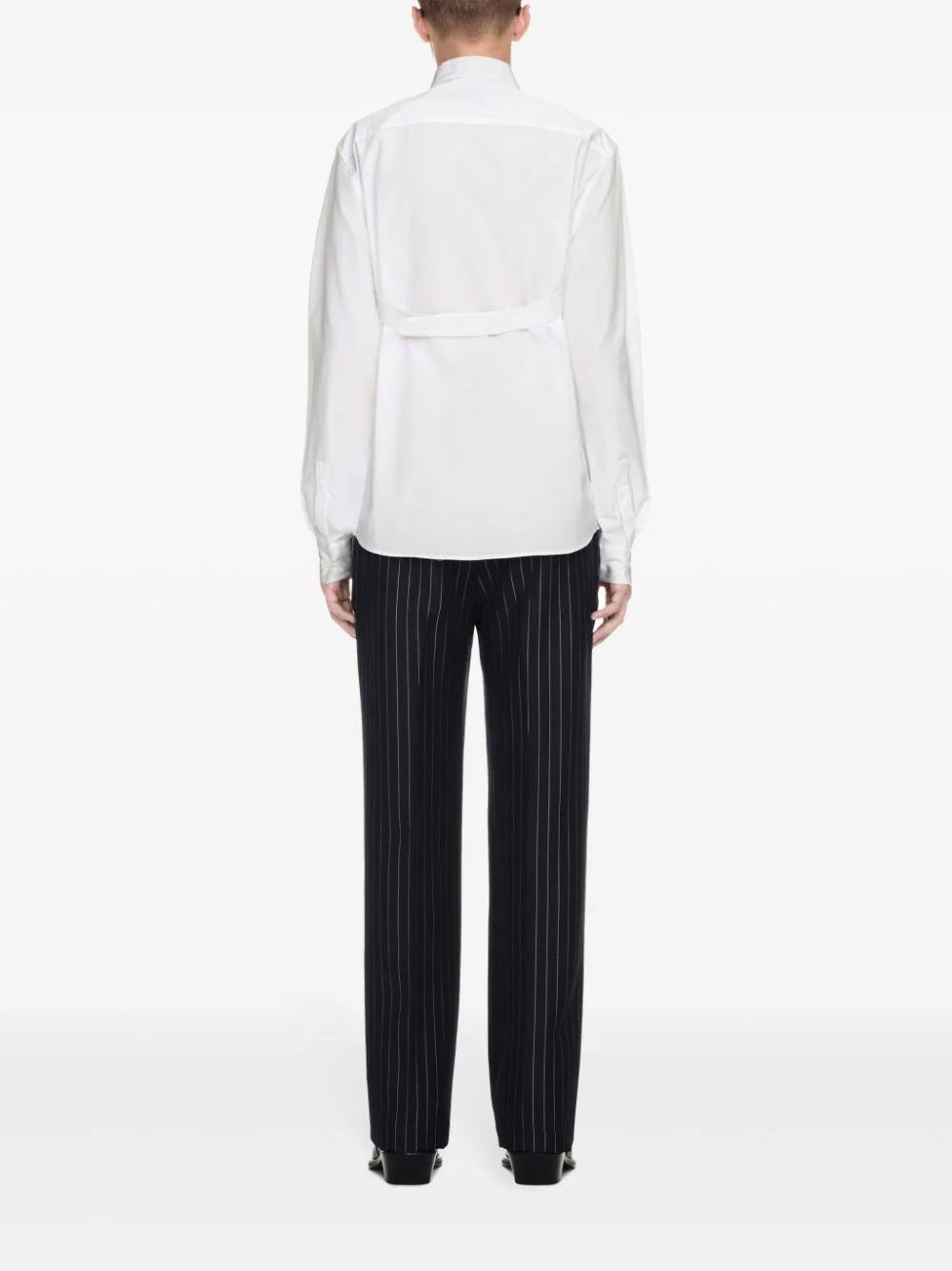 NUMBER-PRINT PINSTRIPED SLIM-CUT TROUSERS - 3
