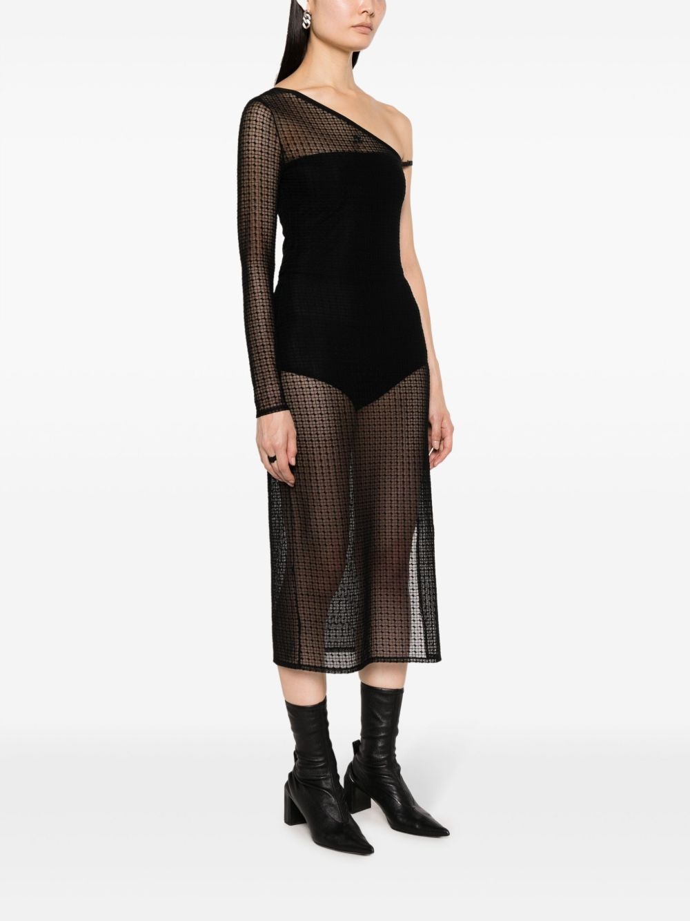 asymmetric semi-sheer midi dress - 3