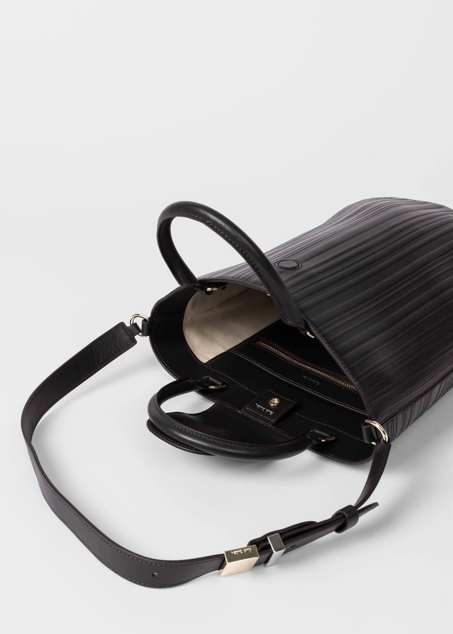 Dark Brown 'Shadow Stripe' Leather Bucket Bag - 8