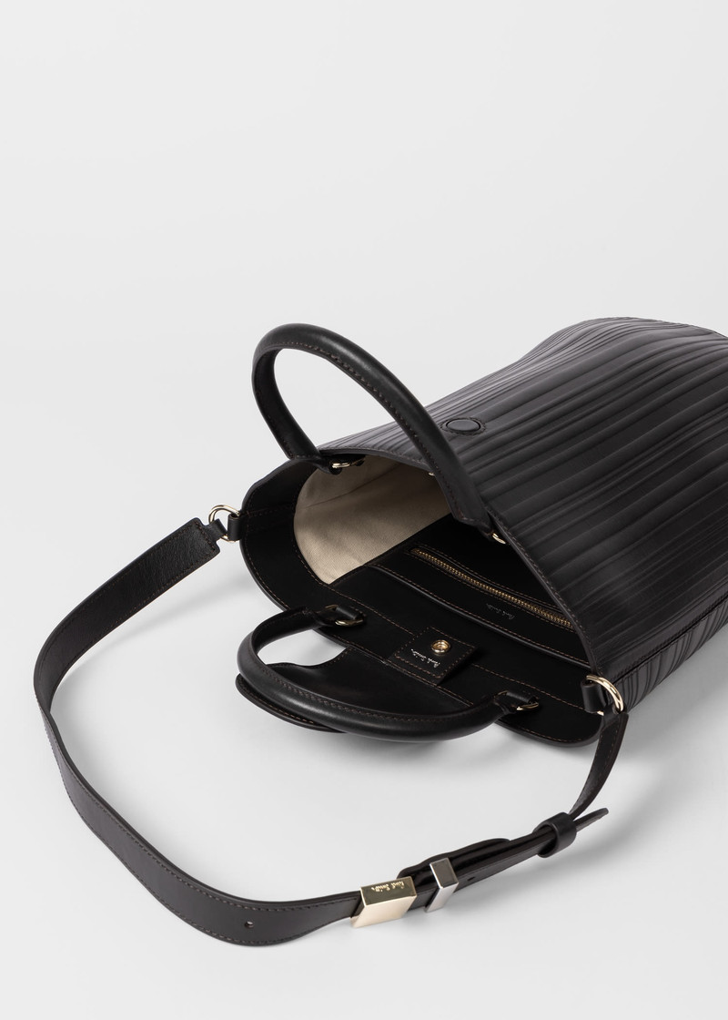 Dark Brown 'Shadow Stripe' Leather Bucket Bag 8