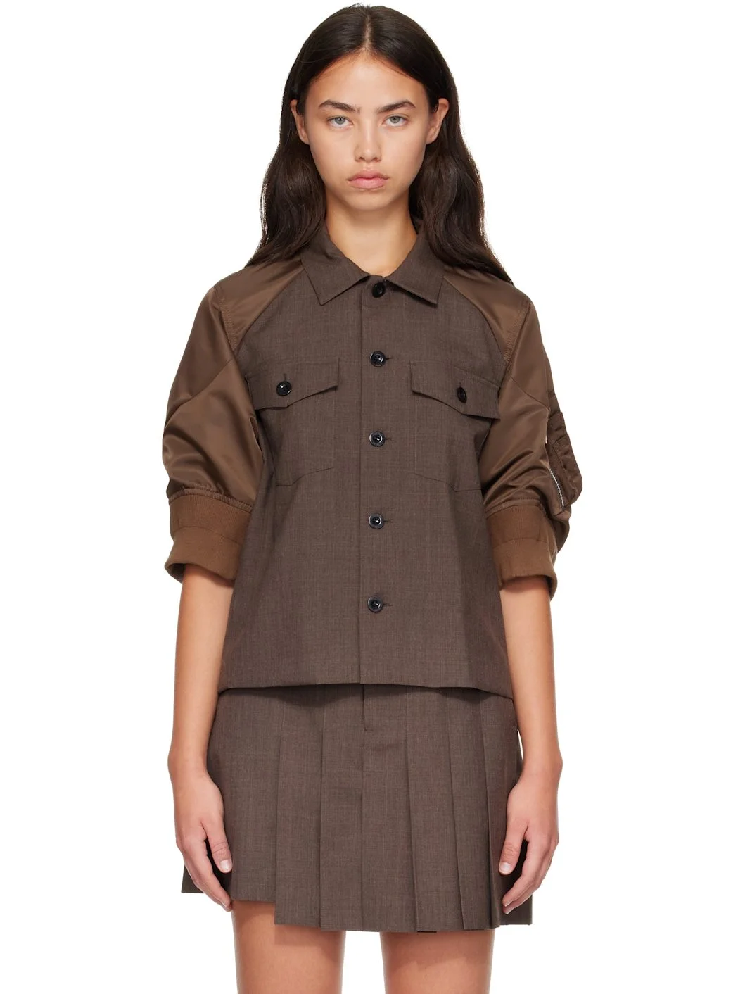 Brown Suiting x Nylon Twill Shirt - 1