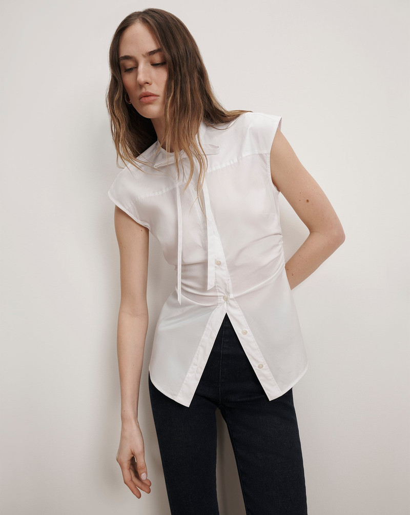 VERONICA BEARD JOON TIE-NECK BUTTON-DOWN BLOUSE outlook
