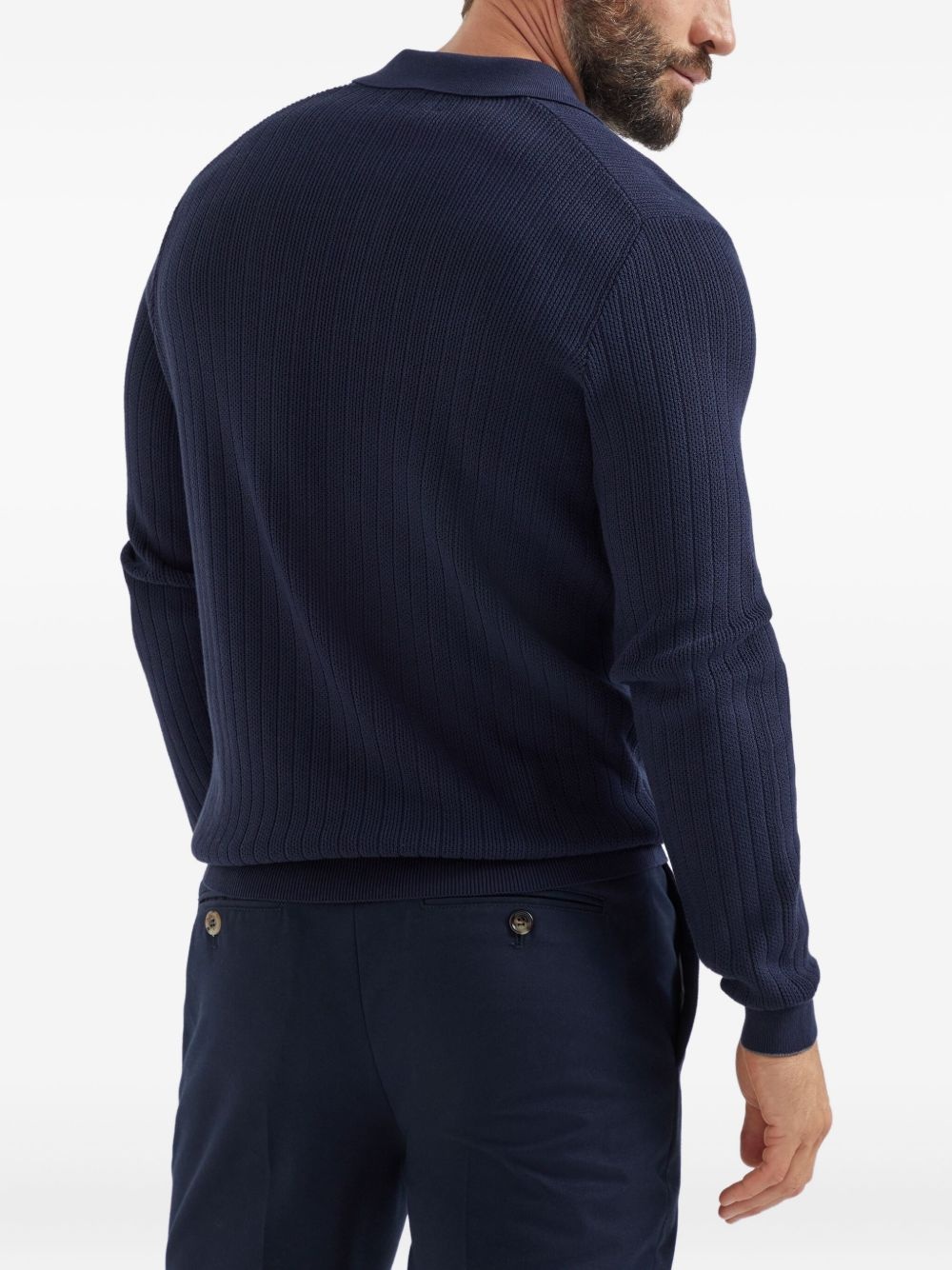 ribbed long-sleeve polo shirt - 3