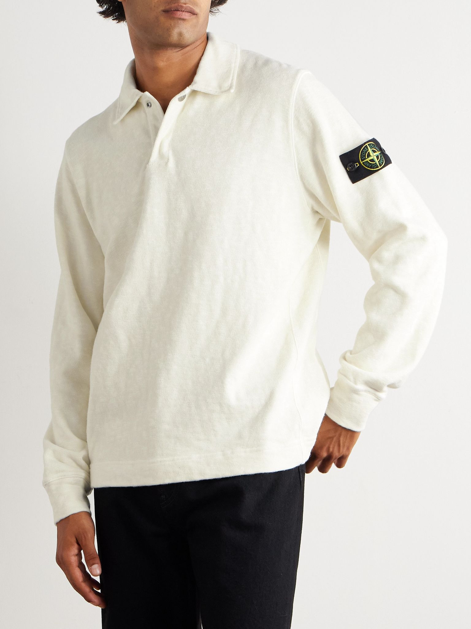 Logo-Appliquéd Cotton-Jersey Polo Shirt Ecru - 3