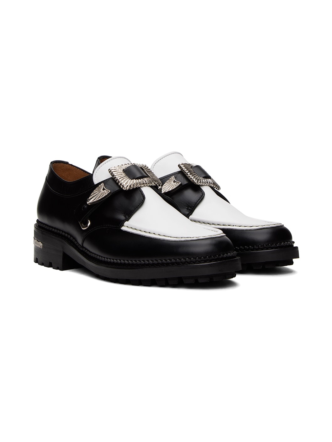 SSENSE Exclusive Black & White Hard Leather Monkstraps - 4