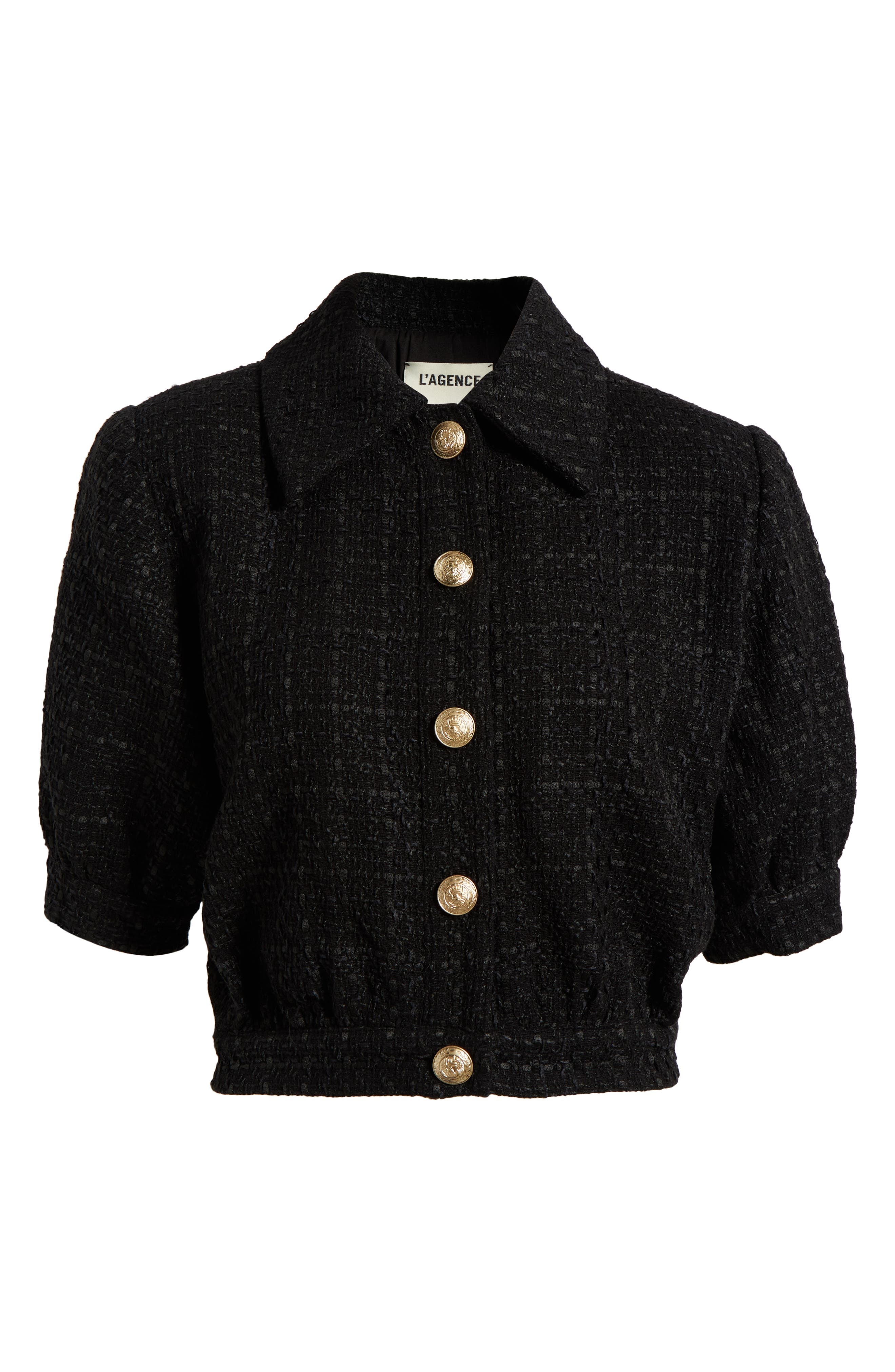 L'AGENCE Cove Tweed Crop Jacket in Black at Nordstrom - 6
