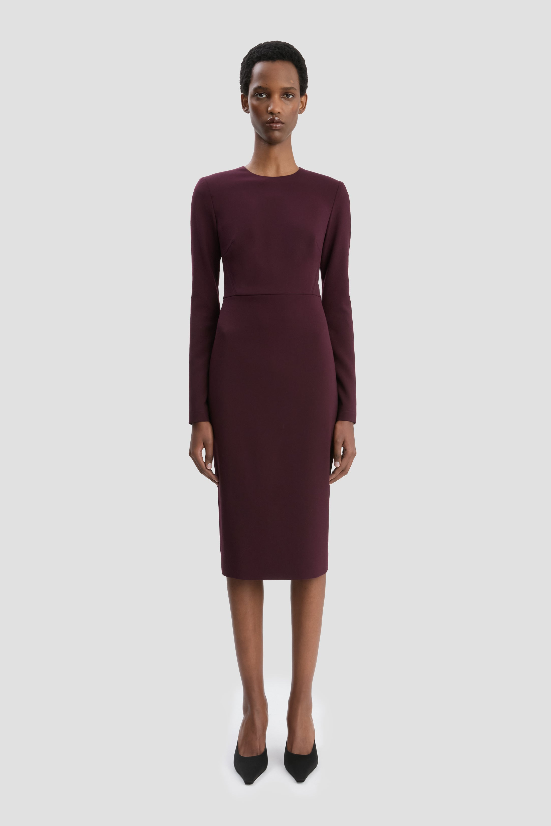 Long Sleeve T-Shirt Fitted Dress In Deep Mahogany - 2