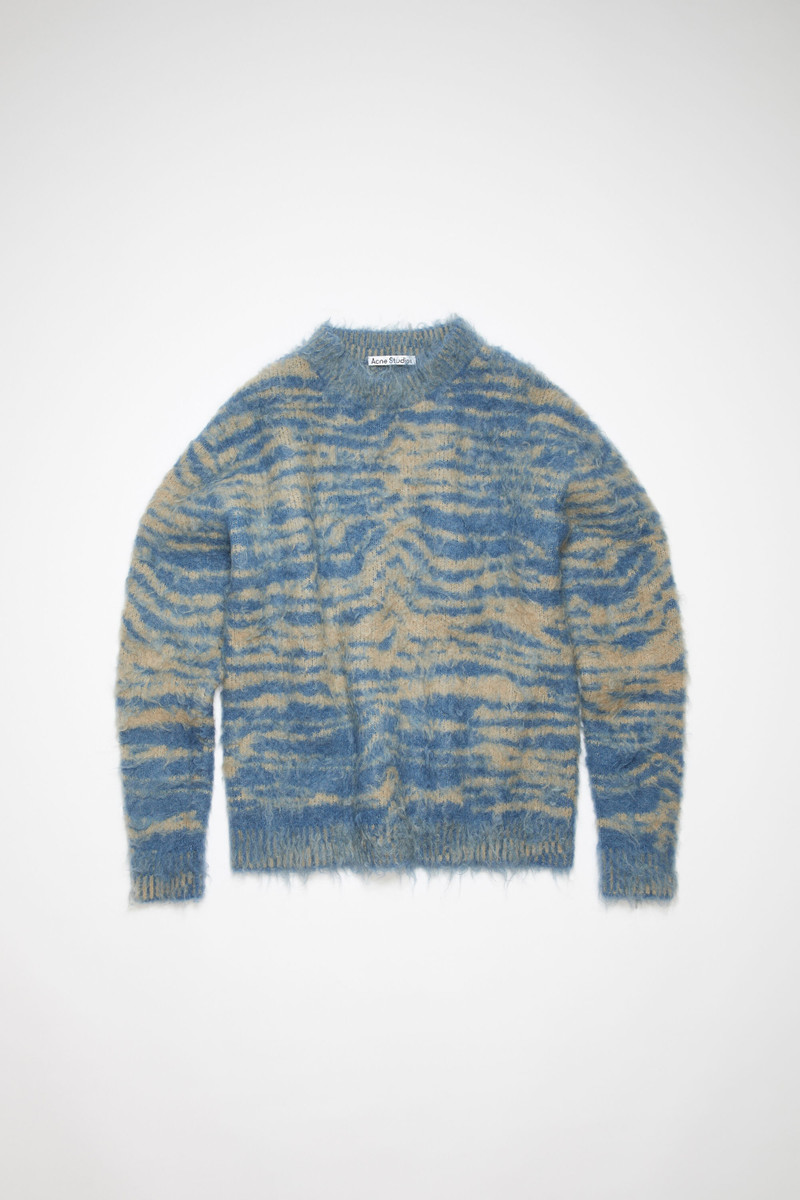 Crew neck wool jumper - Denim Blue/Dark Beige 1