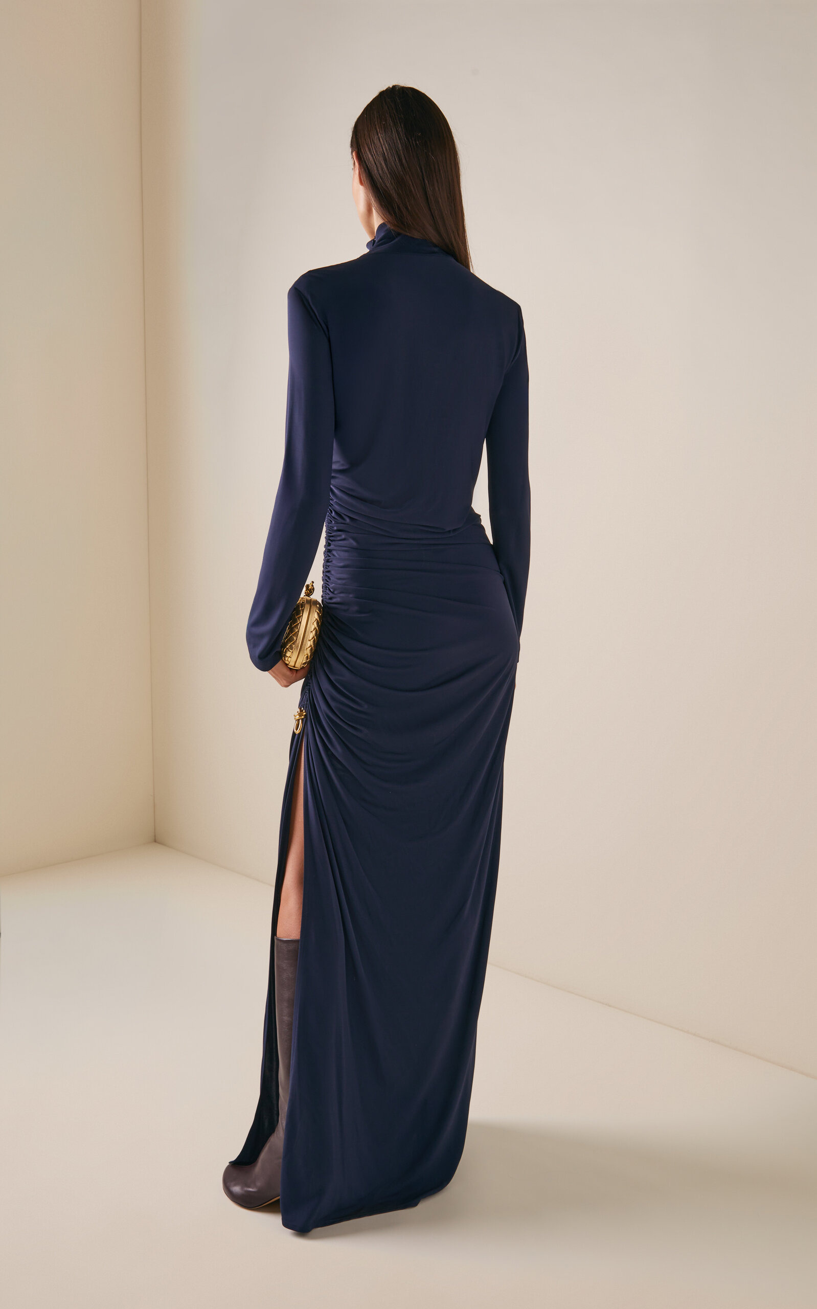 Knot-Detailed Crepe-Jersey Maxi Dress blue - 4