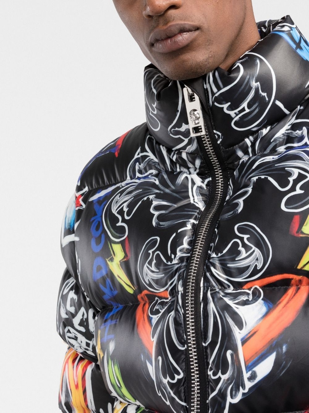 Skull and Plein print puffer jacket - 5