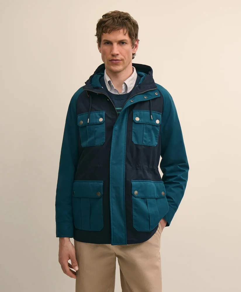 Cotton Blend Water-Repellent Colorblocked Utility Jacket - 1