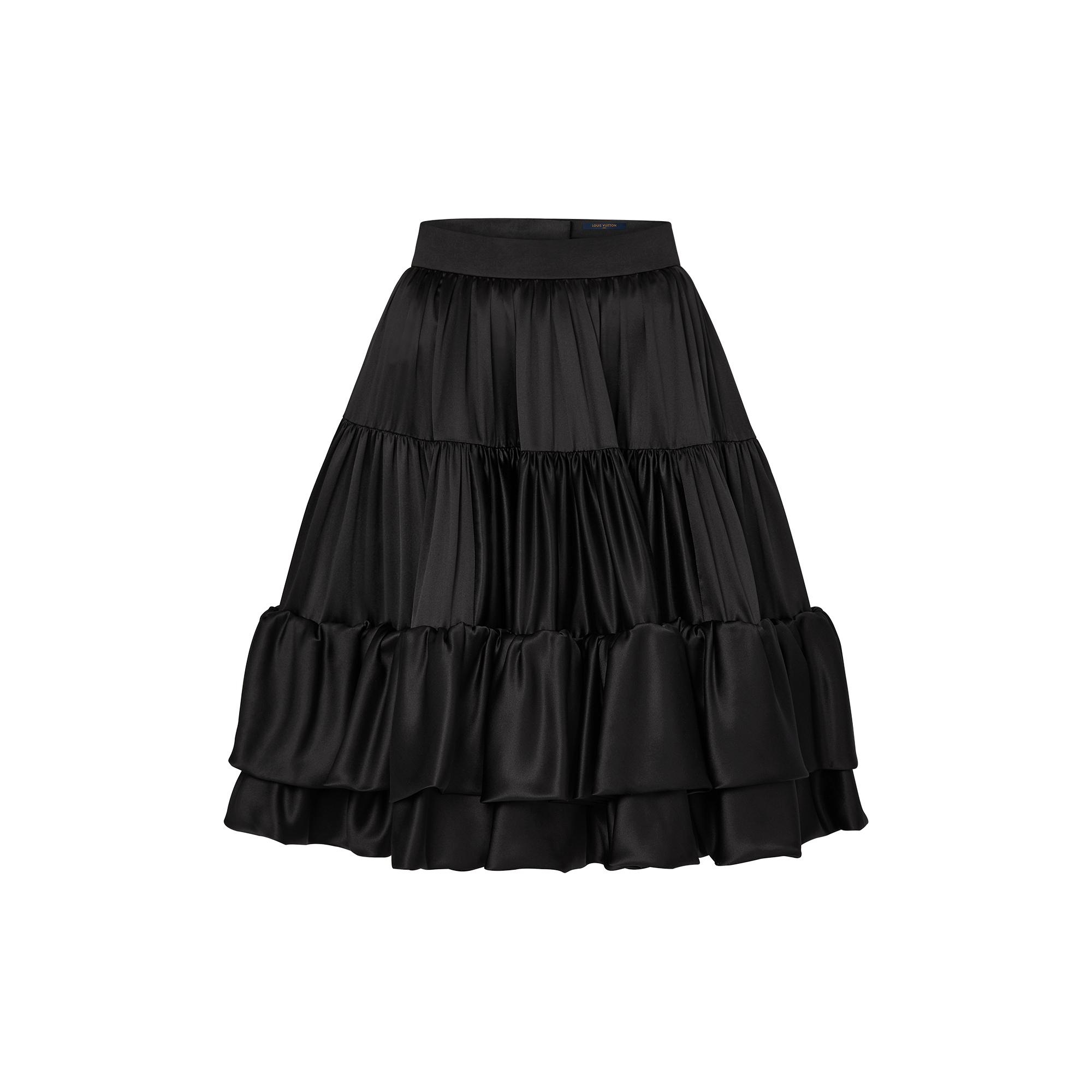 Fluid Silk Satin Tiered Short Skirt  - 1