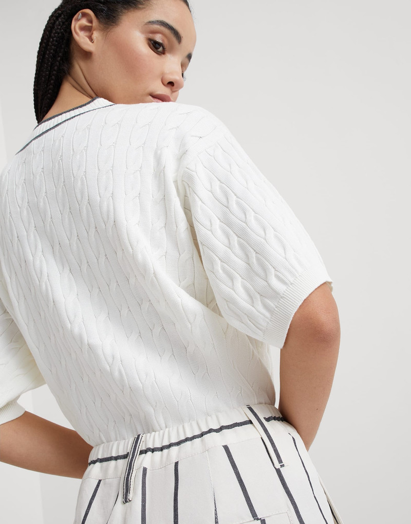 Striped linen and cotton baggy cargo trousers with monili 3