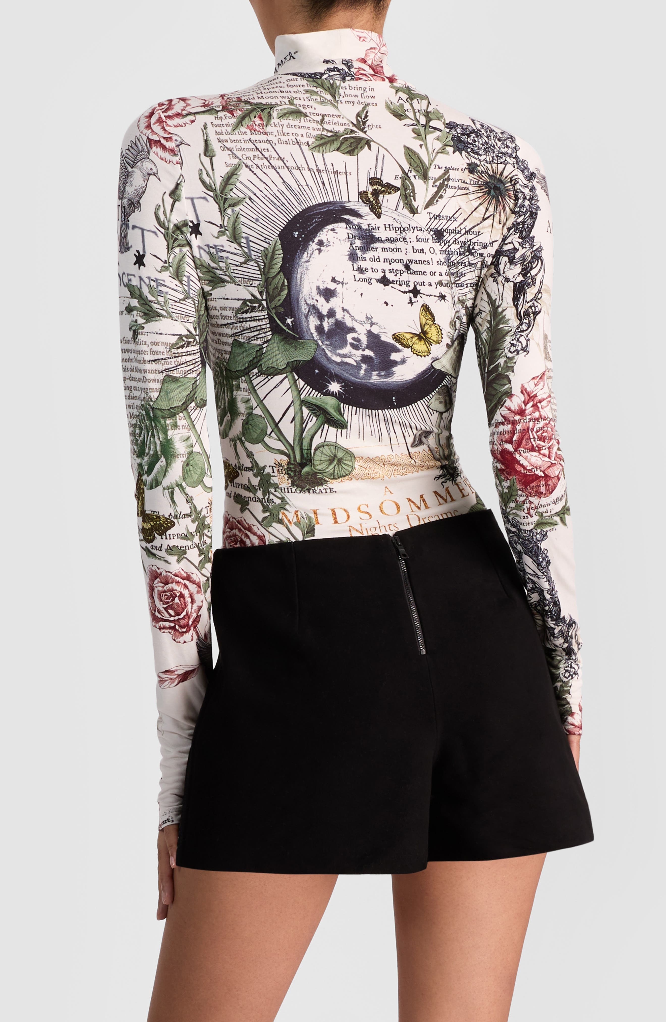 Alice + Olivia Delaina Mixed Print Turtleneck Top in Dreamscape Moon Vanilla at Nordstrom - 2