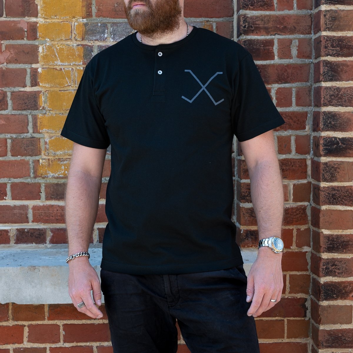 OGL 5.6oz Henley Tee - Black - 4