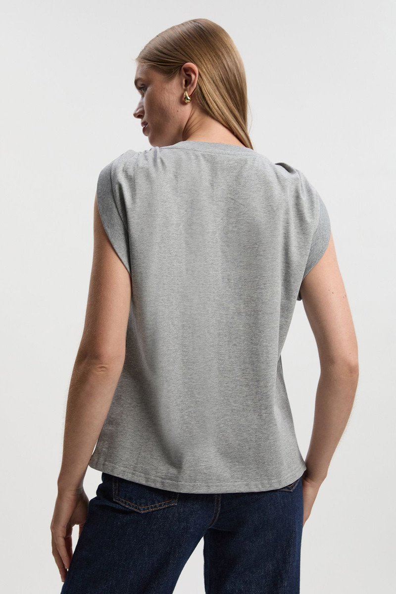 Cotton Detail Short Sleeve Ruched Tshirt 4