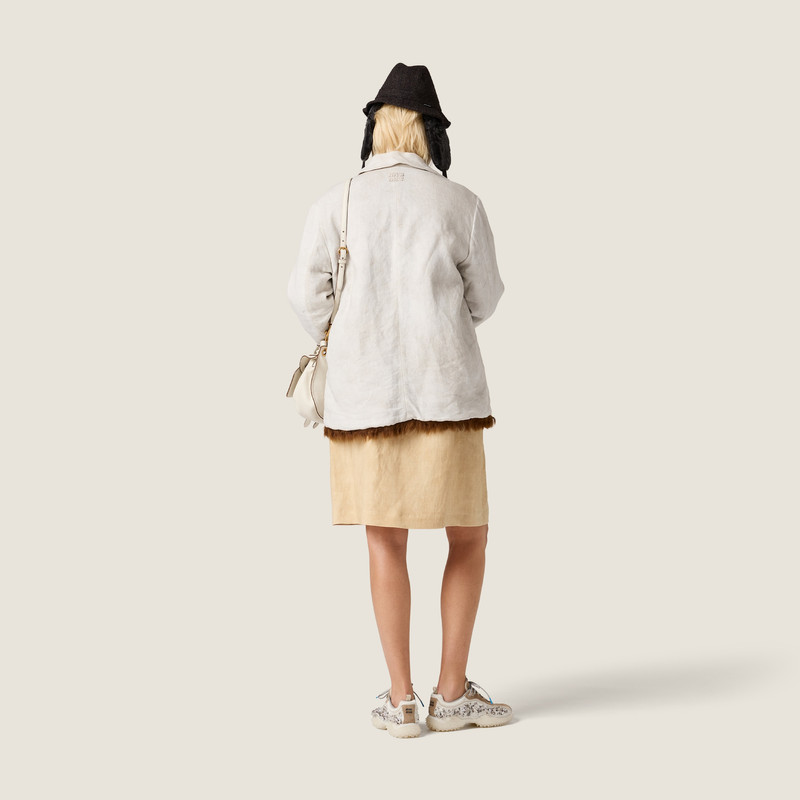 Reversible single-breasted linen and shearling jacket 3