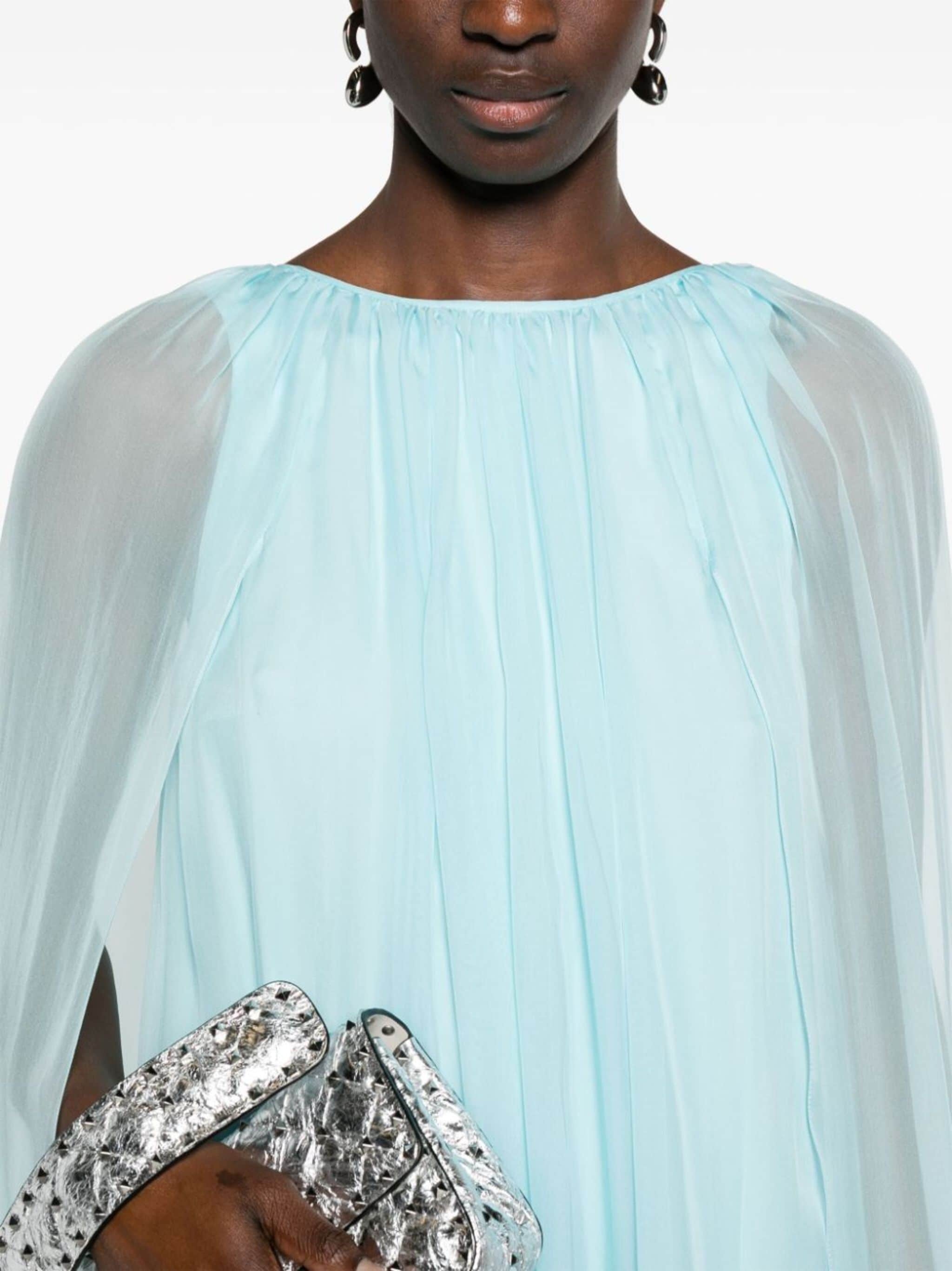 sheer-overlay silk cape dress - 5