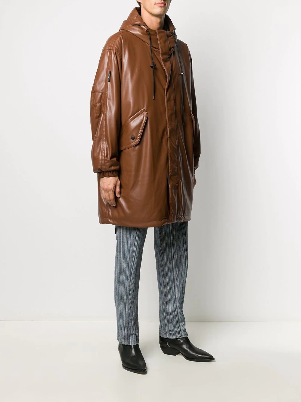 faux-leather hooded coat - 3