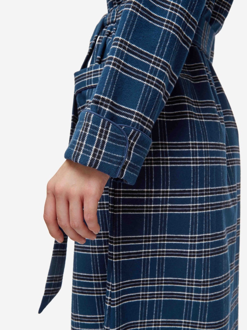 Women's Long Dressing Gown Kelburn 30 Brushed Cotton Navy - 4