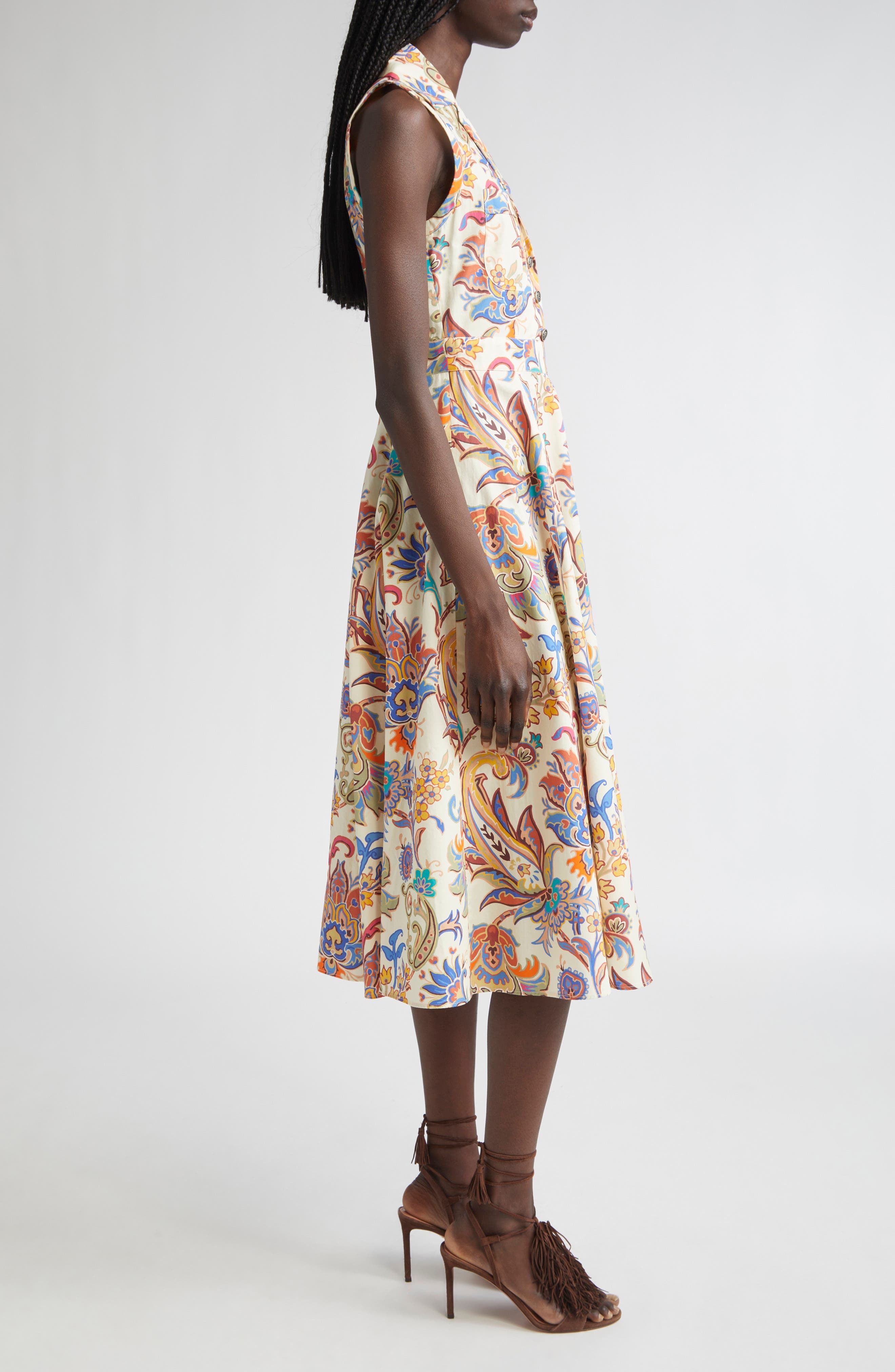 Etro Floral Print Cotton Poplin Shirtdress in Stampa F.do Bianco at Nordstrom - 4