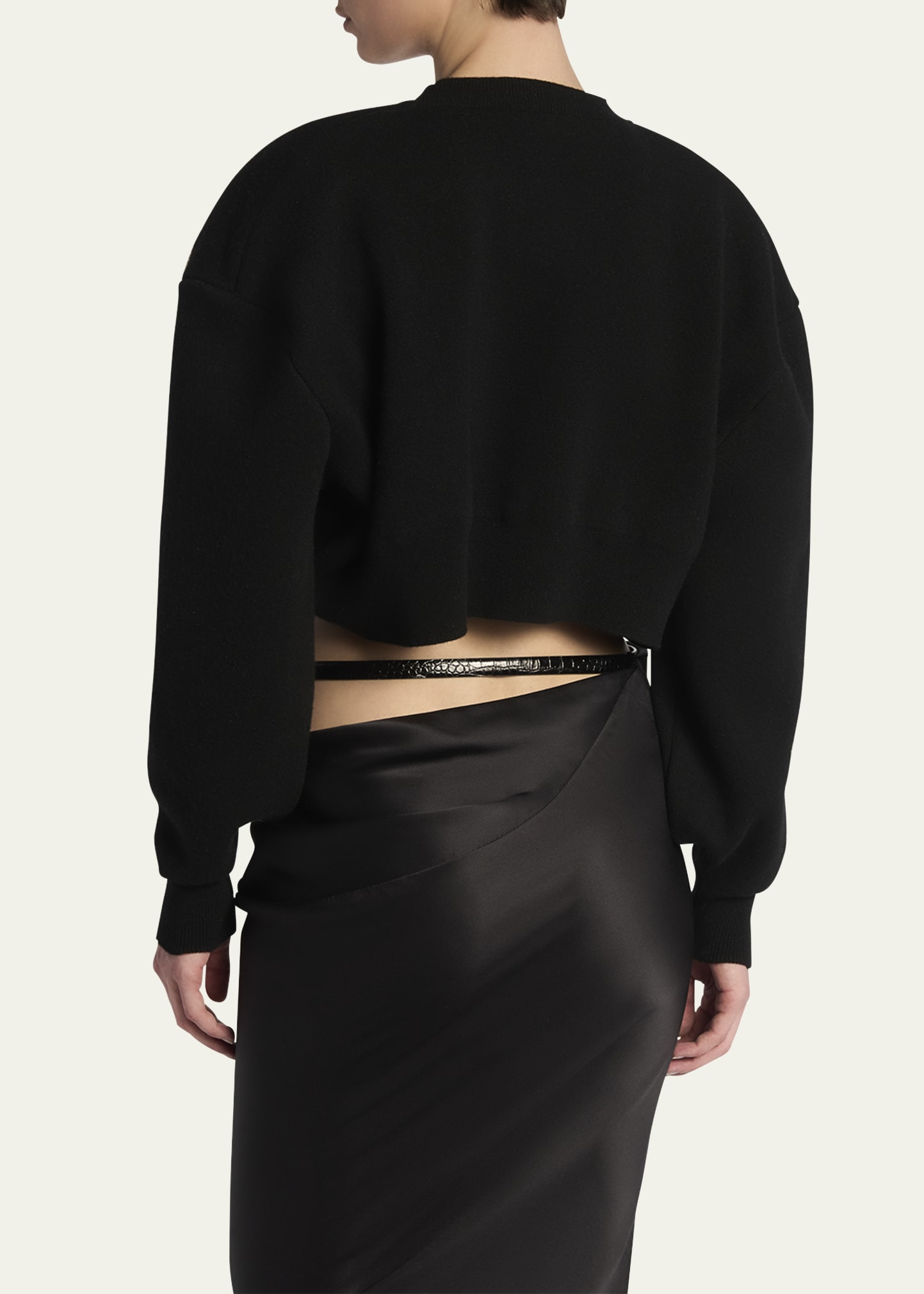 Wool-Cashmere Blouson-Sleeve Crop Sweater - 3