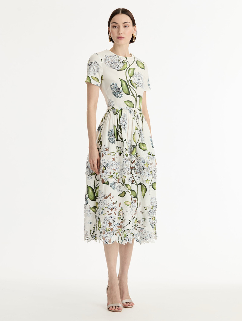 Oscar de la Renta PORCELAIN FLOWER EMBROIDERED COTTON POPLIN DRESS outlook