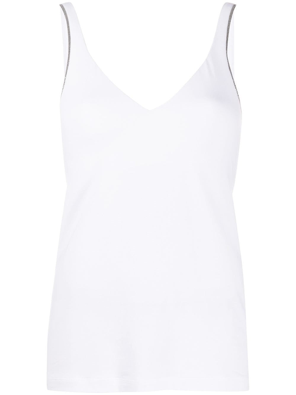 Brunello Cucinelli Women Stretch Cotton Jersey Top With `Shiny` Straps - 1