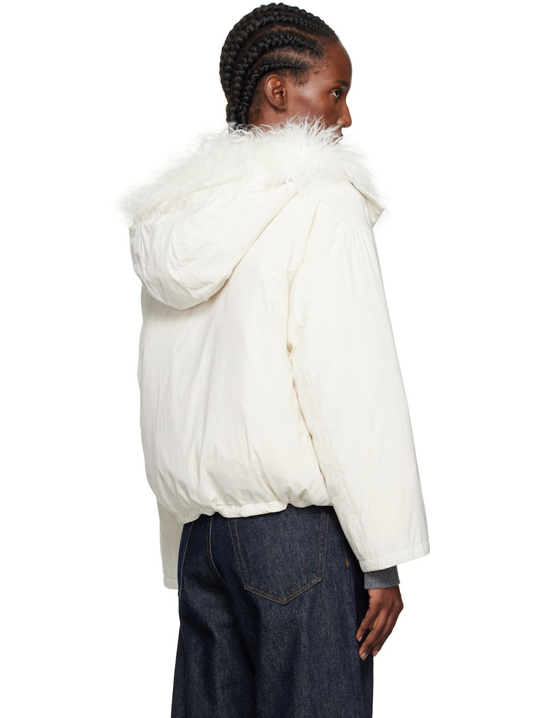 Off-White Cropped Shearling & Down Jacket - 3