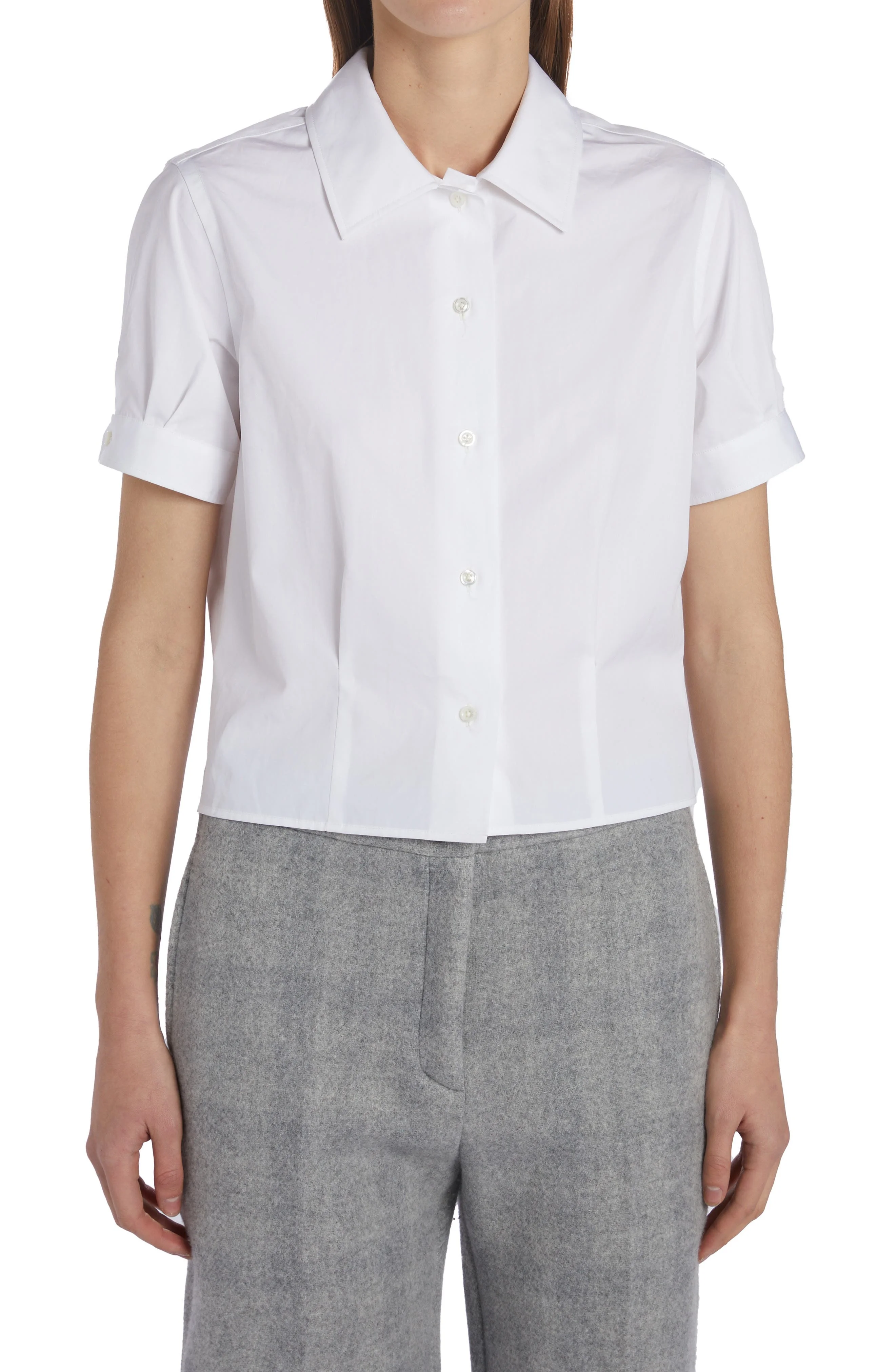 Thom Browne Pleated Cotton Poplin Button-Up Blouse in White at Nordstrom - 1