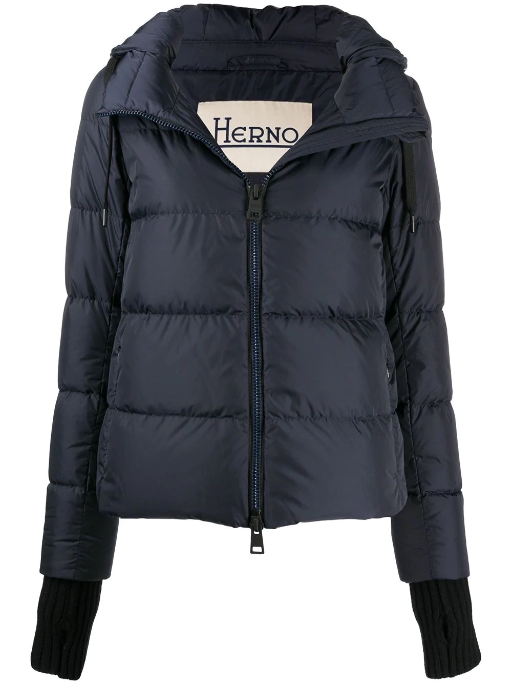 feather-down puffer jacket with detachable hood and glove detailing - 1