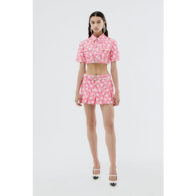 Pink heart print gabardine miniskirt - 2