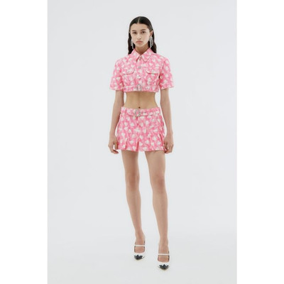 Alessandra Rich Pink heart print gabardine miniskirt outlook