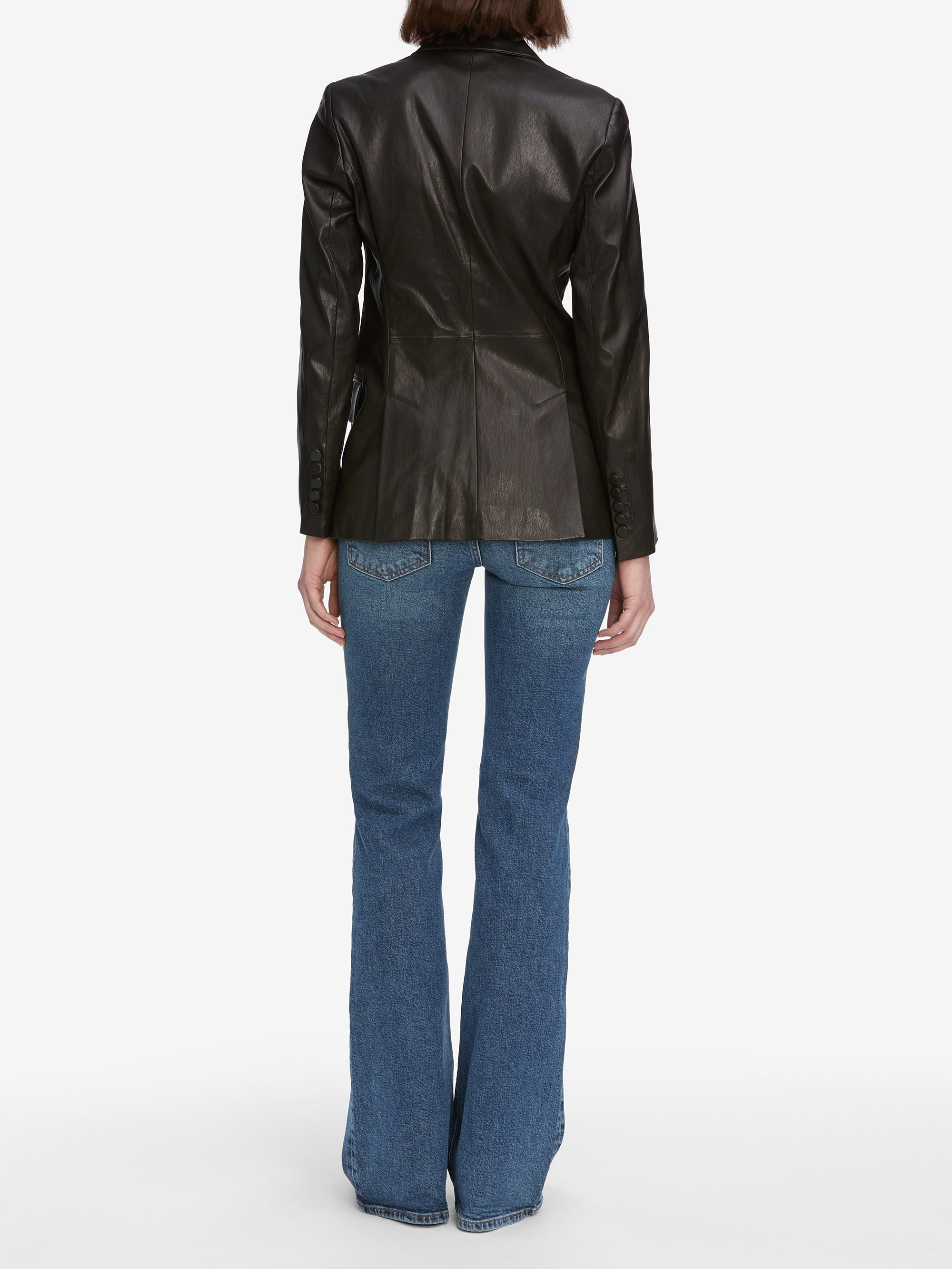 The Peak Lapel Leather Blazer in Black - 6
