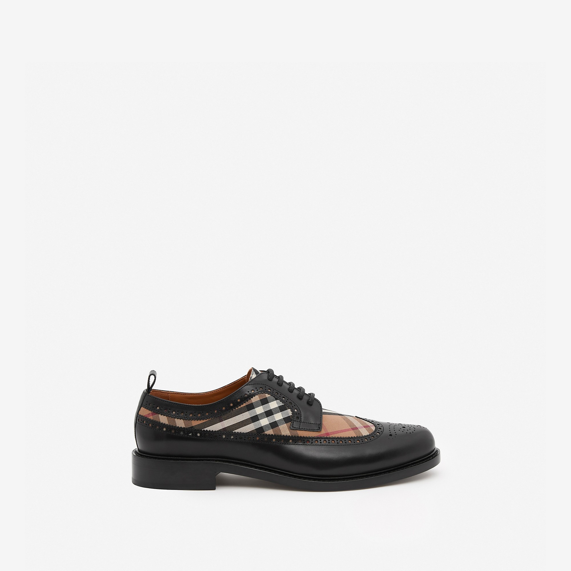 Vintage Check Panel Leather Derby Shoes - 1