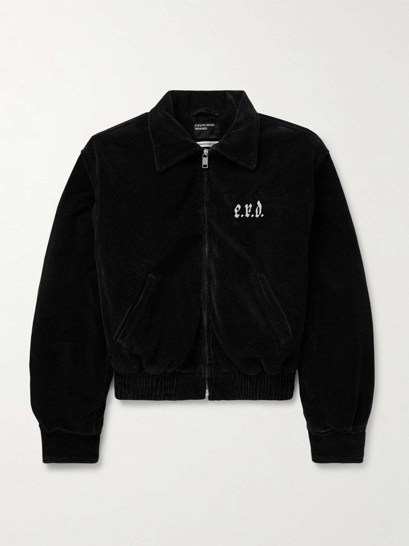 Barbara Cropped Logo-Embroidered Cotton-Corduroy Bomber Jacket - 1
